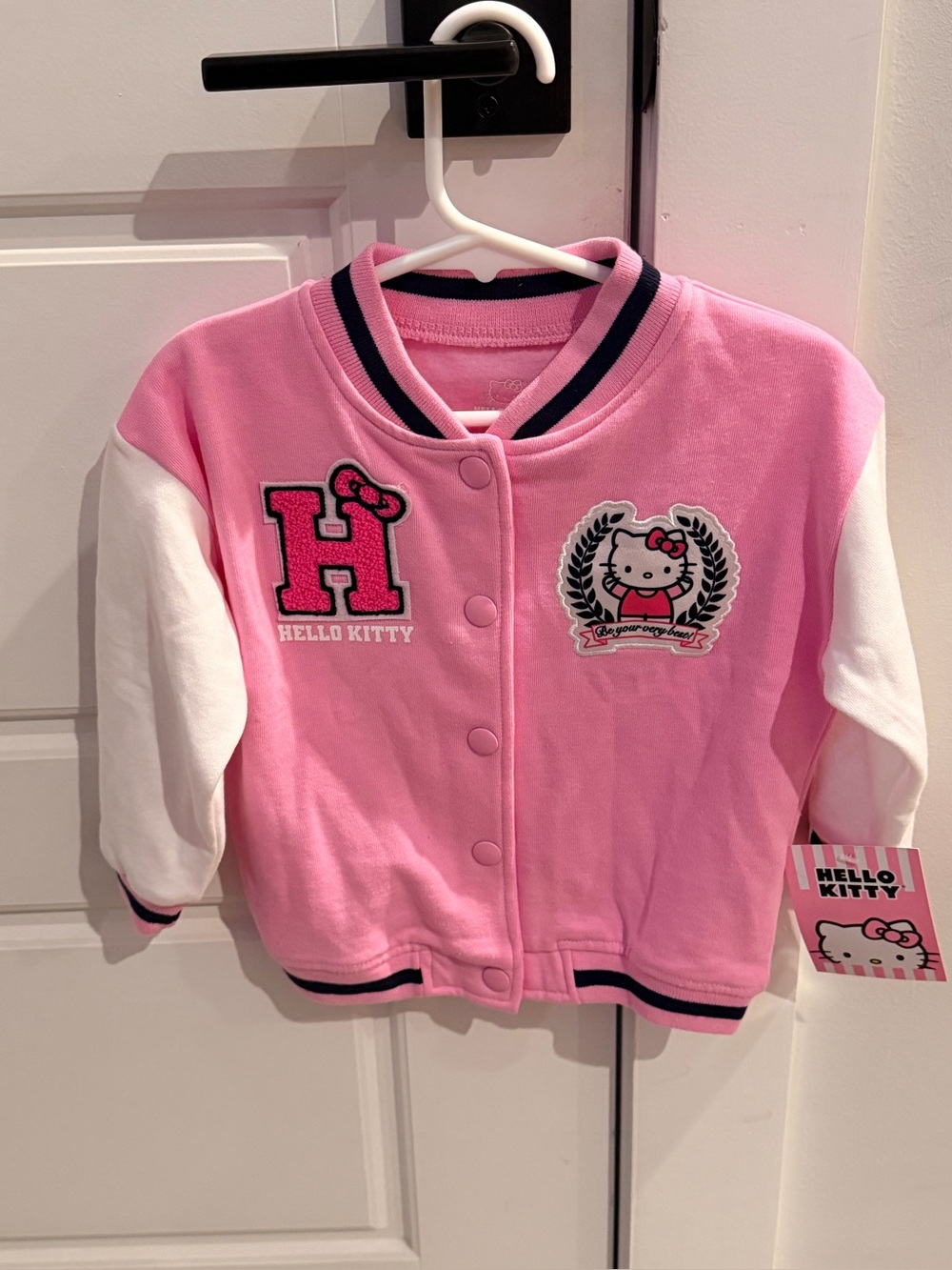 Hello Kitty Pink & White Baby Girls' Snap-Front Varsity Jacket